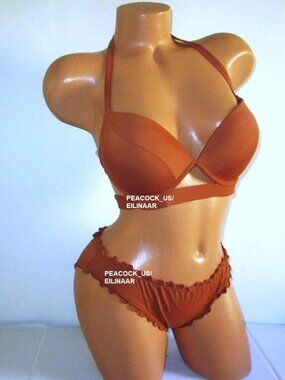 36DD  M Victoria Secret Swim Push Up Top Bikini Set Banded Ruffle Cheeky Bottom